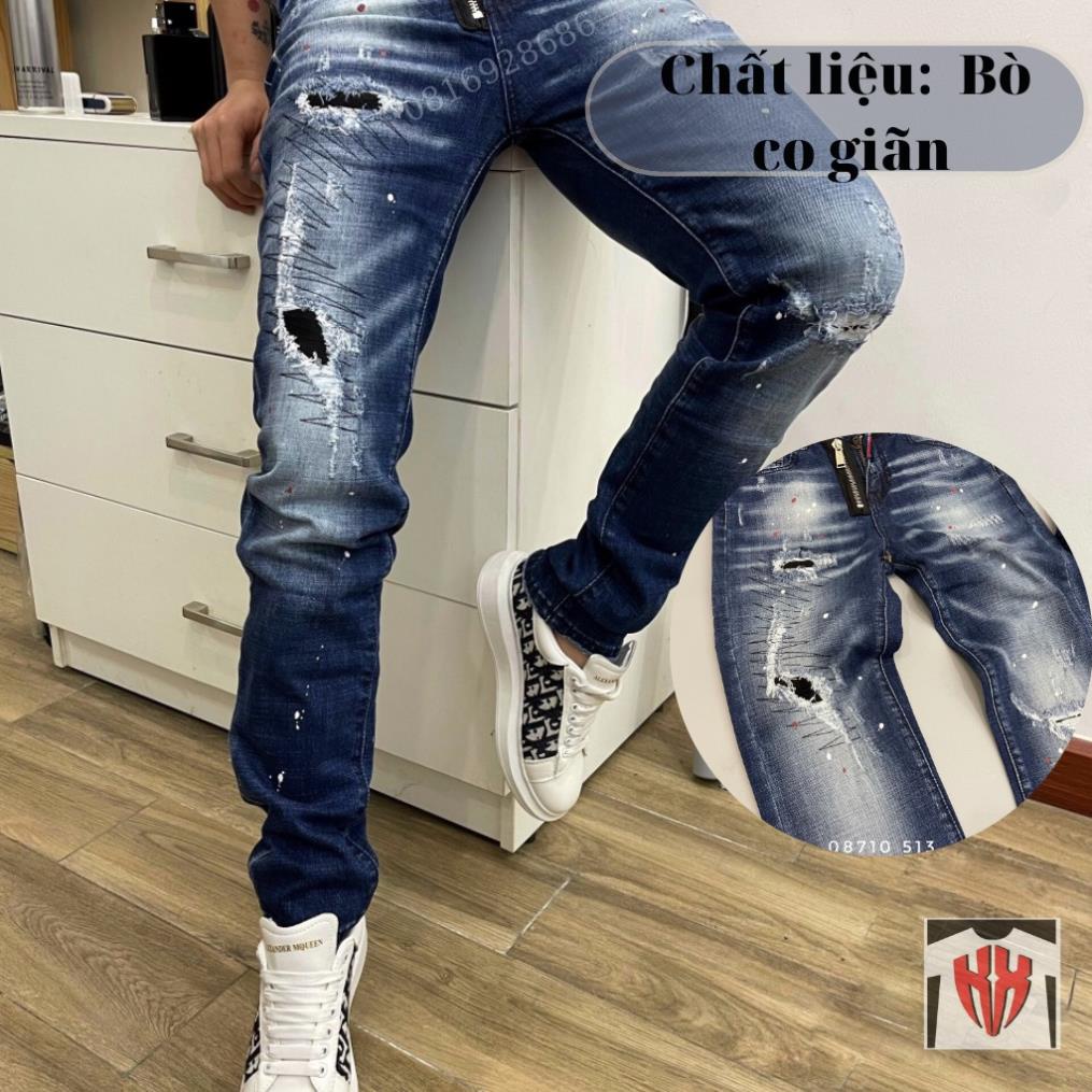 Quần Jean Nam ống Côn DSQ Khóa Đẹp-Quần Bò Côn Nam Rách Vải Cao Cấp Không Phai, Họa Tiết Rách Hot Nhất-KXSHOPMEN-8710 *