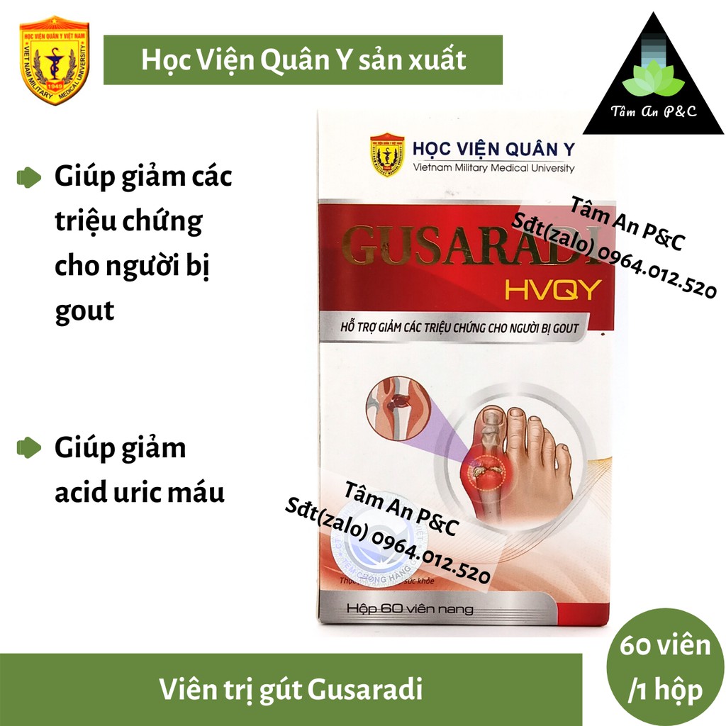 Viên nang tri Gout (Gút) Gusaradi Học viện Quân Y- Dành cho người bị Gout- CHÍNH HÃNG HVQY