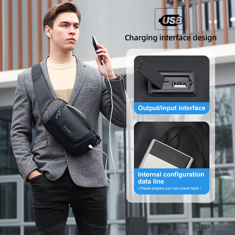 Fenruien 2021 waterproof crossbody bag with USB charging port suitable for 9.7-inch Ipad men's handbag
