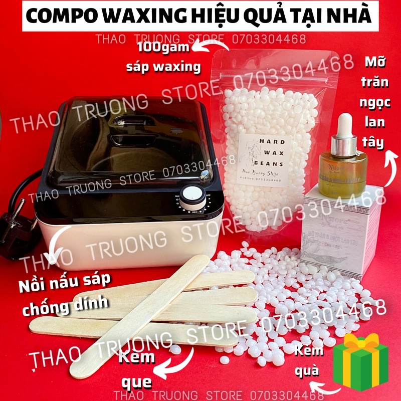 COMPO TRIỆT LÔNG Hard Wax Beans, sáp wax lông nóng, nồi nấu sáp chống dính Ceramic, mỡ trăn triệt lông tay, nách, chân