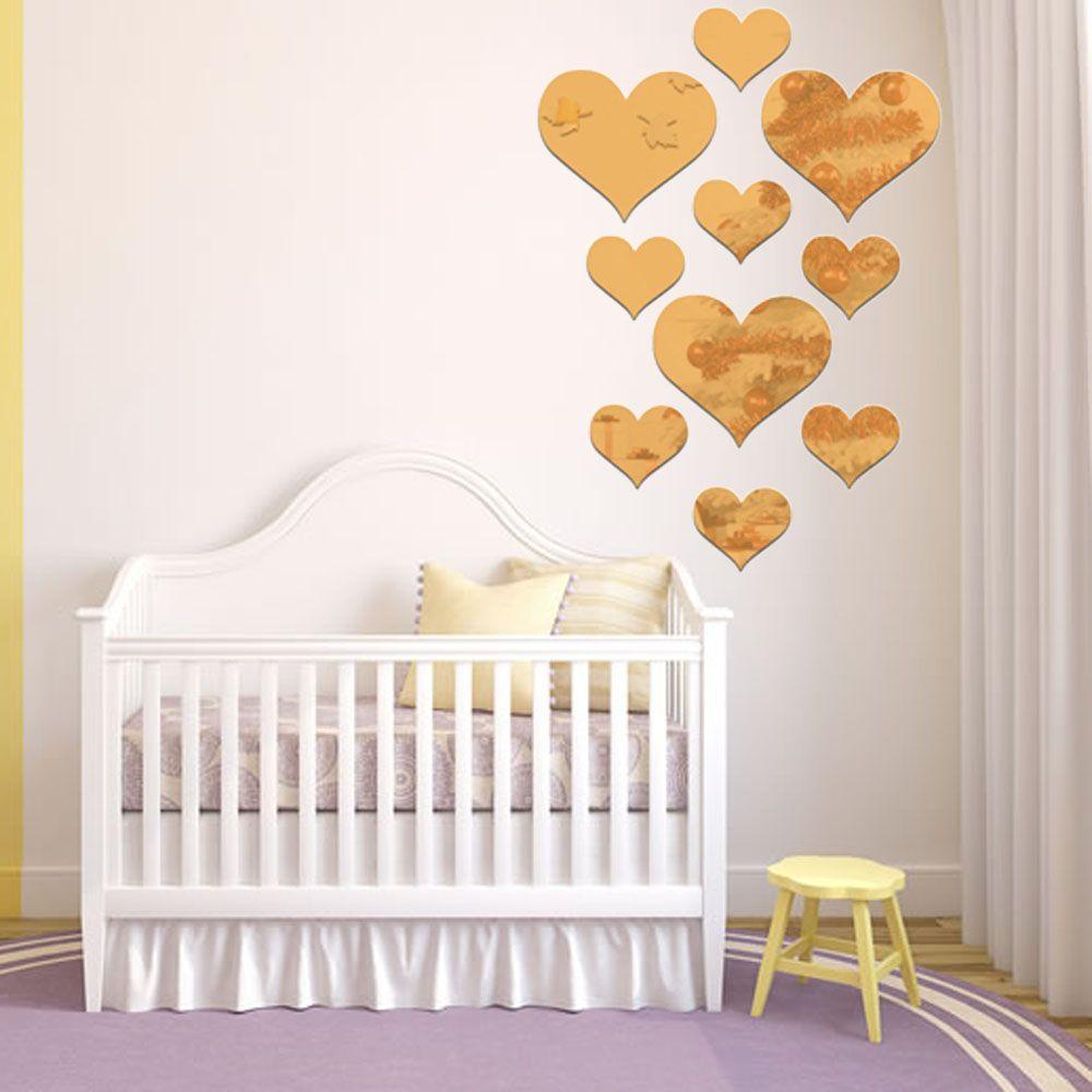 Bộ 10 Miếng Dán Tường Tráng Gương Hình Trái Tim 3D Trang Trí Phòng Khách