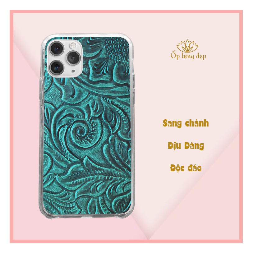 Ốp lưng Hoa văn sứ Bát Tràng xanh ngọc sang chảnh ấn tượng Iphone từ 5 đến Xs Max/11/11 Promax/12/12 Promax CHUFLO21091
