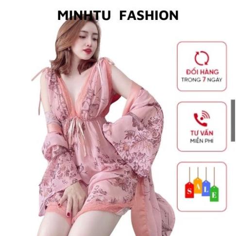 Váy Ngủ Xuyên Thấu Nữ, Set Đồ Ngủ Sexy 3 Món ( Váy Ngủ, Áo Choàng Kèm Quần ) , Đầm Ngủ Mặc Nhà Bigsize Chất Voan Tơ.
