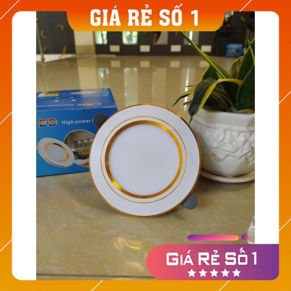Đèn âm LED trần, Đèn âm trần đế đúc 7w, 3 chế độ sáng , đèn downlight phi 90 viền vàng/bạc