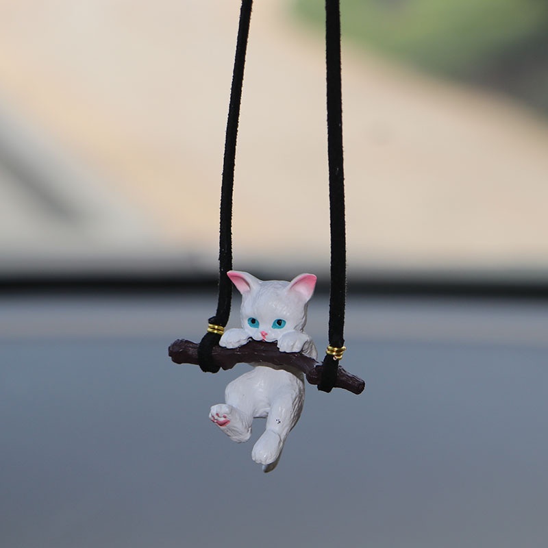 1 Dây Treo Kính Chiếu Hậu Xe Hơi Hình Mèo Trắng Bằng Nhựa Dễ Thương Sáng Tạo