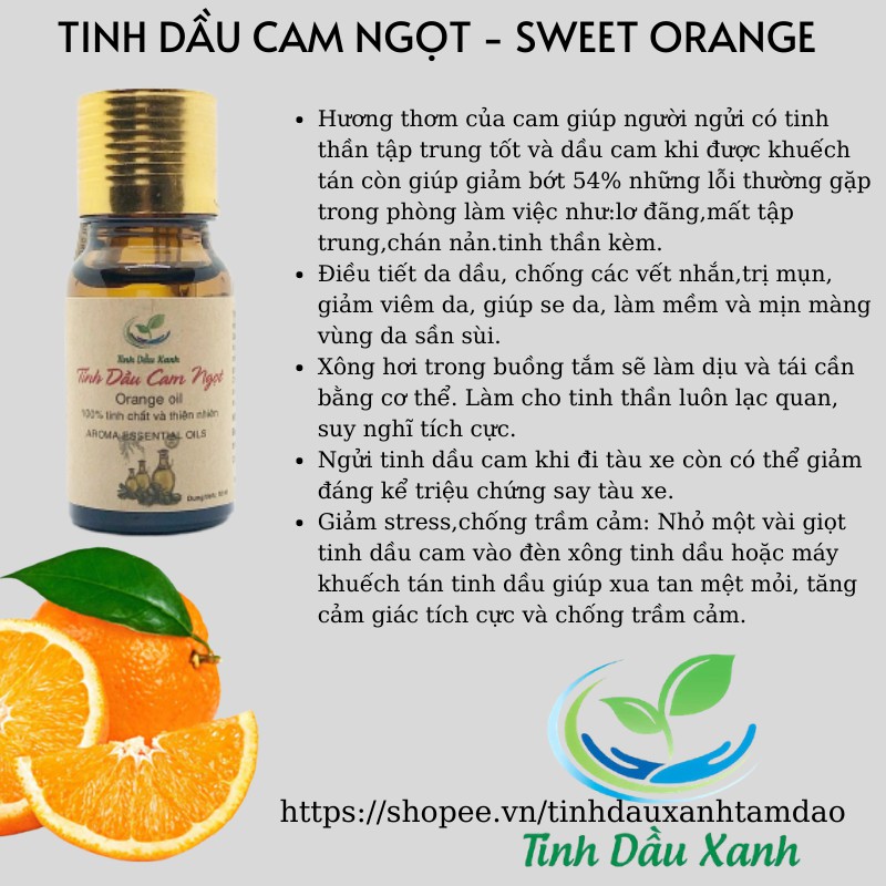 Tinh Dầu Cam Ngọt Tinh Dầu Xanh Nguyên Chất Thiên Nhiên Giúp Làm Thơm Phòng,Đuổi Muỗi Và Côn Trùng 10ml