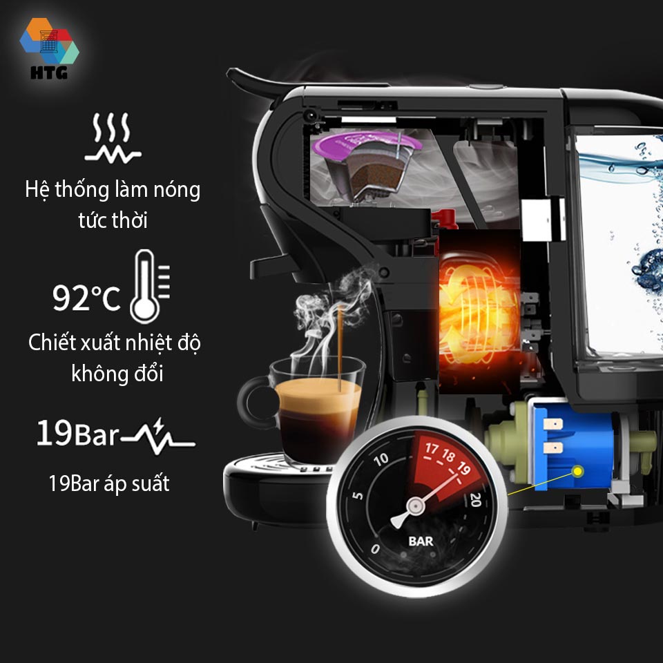 Máy pha cafe CF03 đa năng 3 trong 1, sử dụng viên nén Nescafe Nespresso, Dolce Gusto hoặc cà phê bột, 19bar-1450W