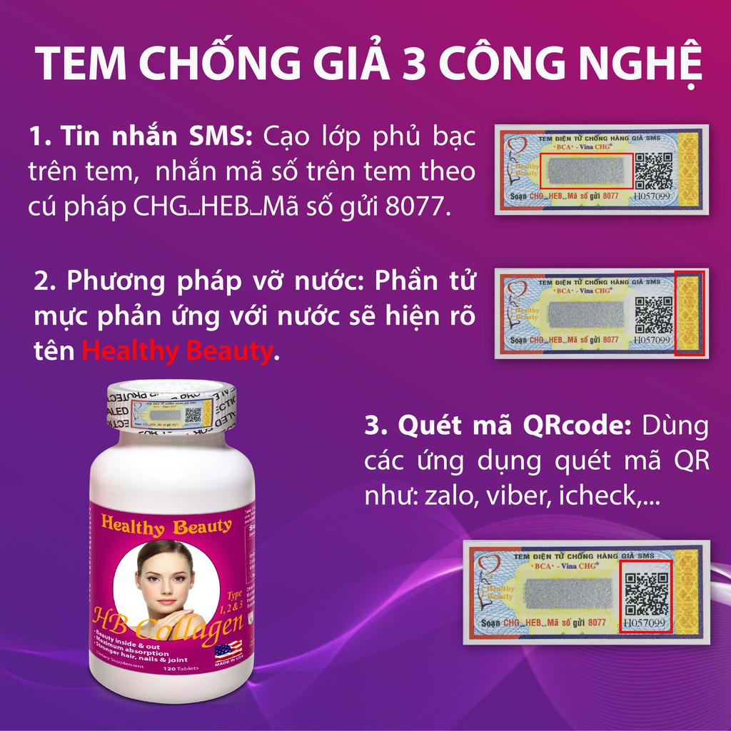 Viên Uống HB Collagen Type 1,2&amp;3 Healthy Beauty 120 Viên