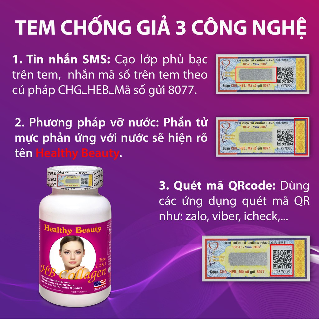 Viên Uống HB Collagen Type 1,2&3 Healthy Beauty 120 Viên