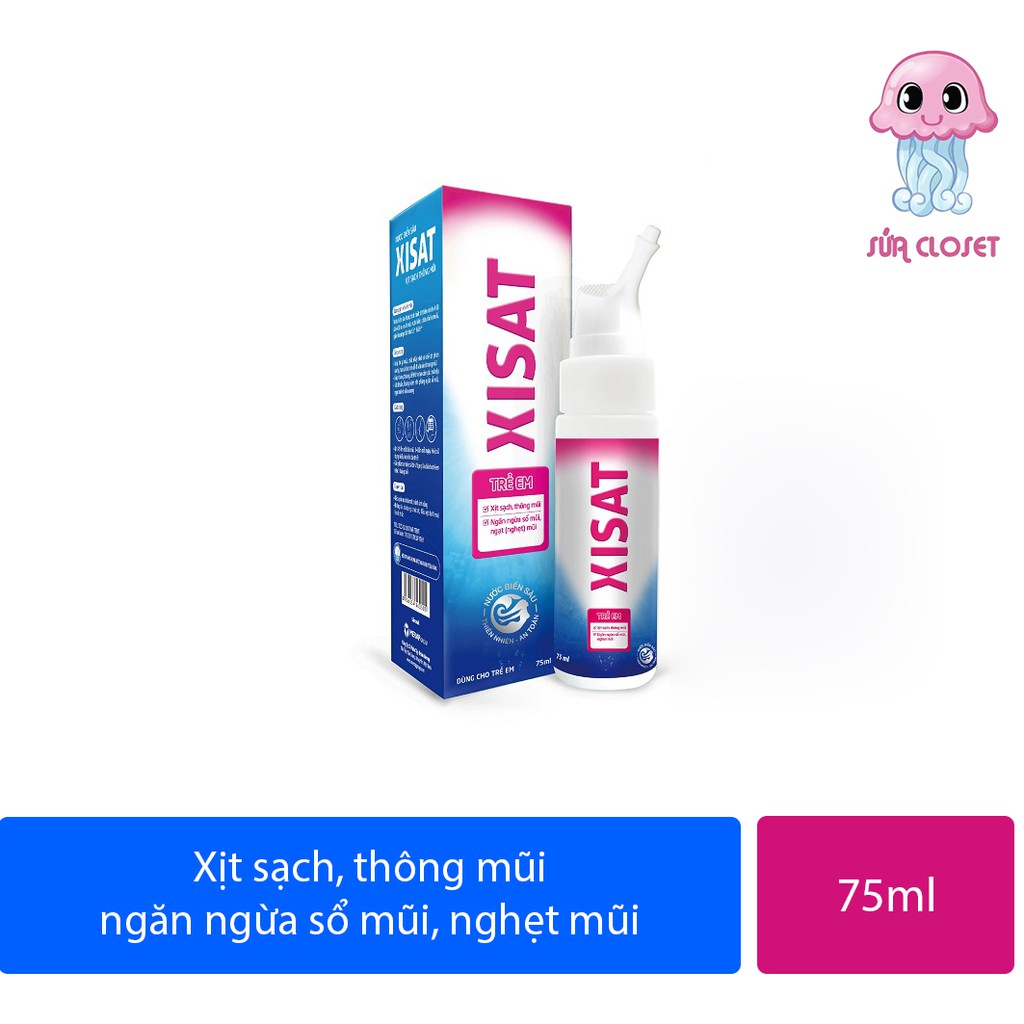 Nước biển sâu xịt mũi Xisat (75ml), Xịt sạch, Thông mũi, Ngăn ngừa viêm xoang