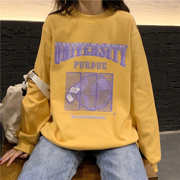 Áo Sweater Bằng Cotton Dài Tay Thiết Kế Dáng Rộng Phong Cách Harajuku Hàn Quốc Cho Nữ | BigBuy360 - bigbuy360.vn