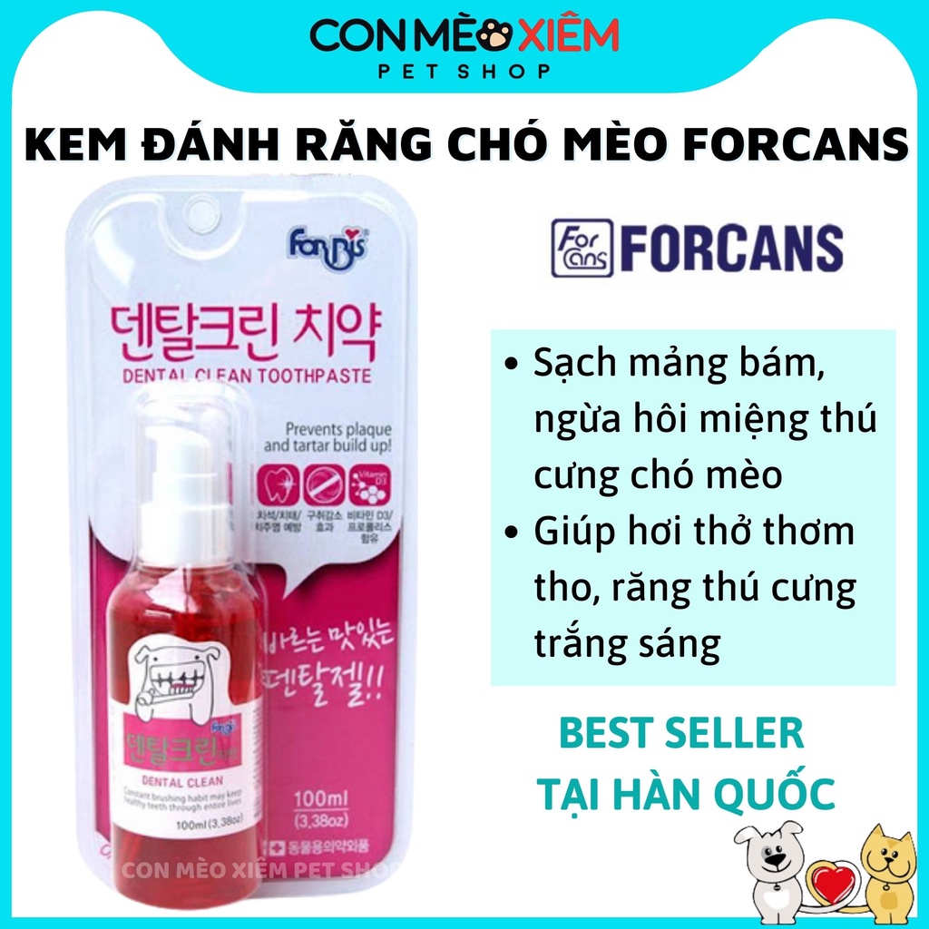 Kem đánh răng cho chó Forcans 100ml, vệ sinh chăm sóc răng miệng mảng bám hôi miệng Con Mèo Xiêm