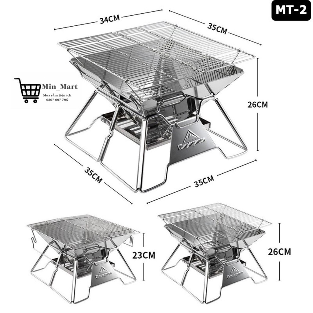 Bếp nướng than hoa ngoài trời CAMPINGMOON cỡ lớn inox 304 dã ngoại du lịch - Lò nướng thịt - Bếp lẩu nướng than BBQ