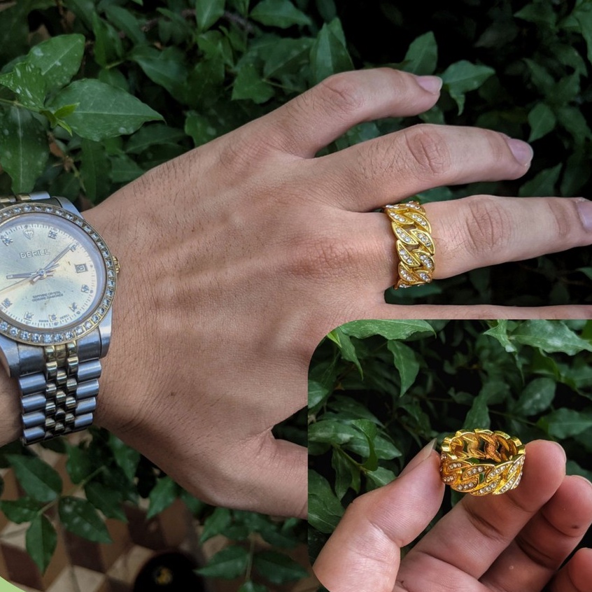 Nhẫn nam nữ  CUBAN titan gold đính đá bao quanh lấp lánh- Mẫu N030