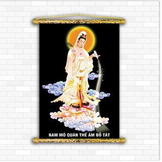 Tranh Liễn Phật Giáo - Quan Thế Âm Bồ Tát  – Vải canvas cao cấp nẹp sáo gỗ tự nhiên nhiều size nhiều mẫu