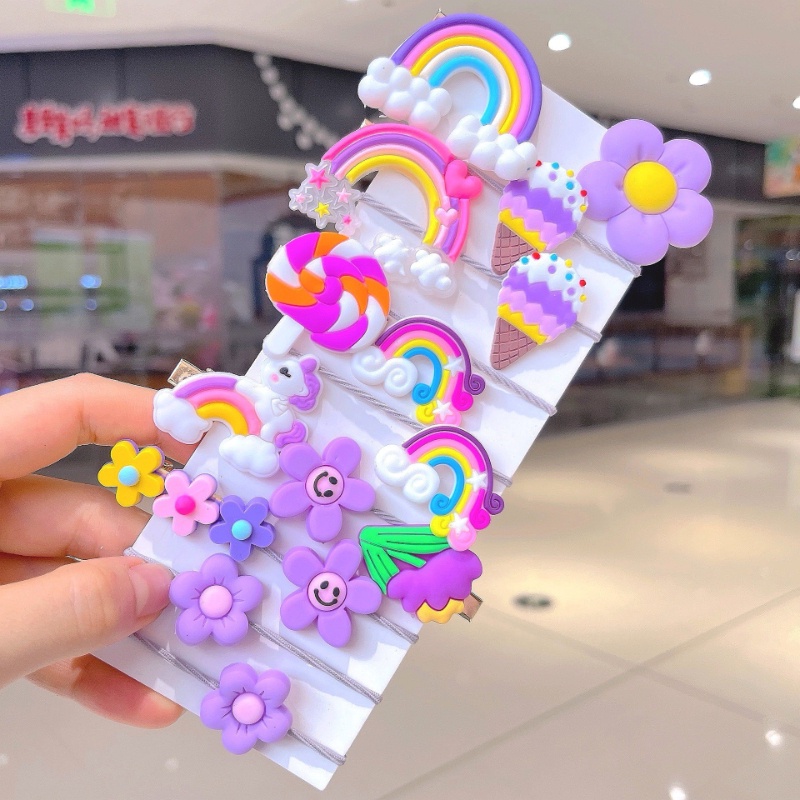 Dây Buộc Tóc Cao Su Họa Tiết Hoạt Hình Màu Cầu Vồng Phong Cách Hàn Quốc Dễ Thương Cho Bé Gái