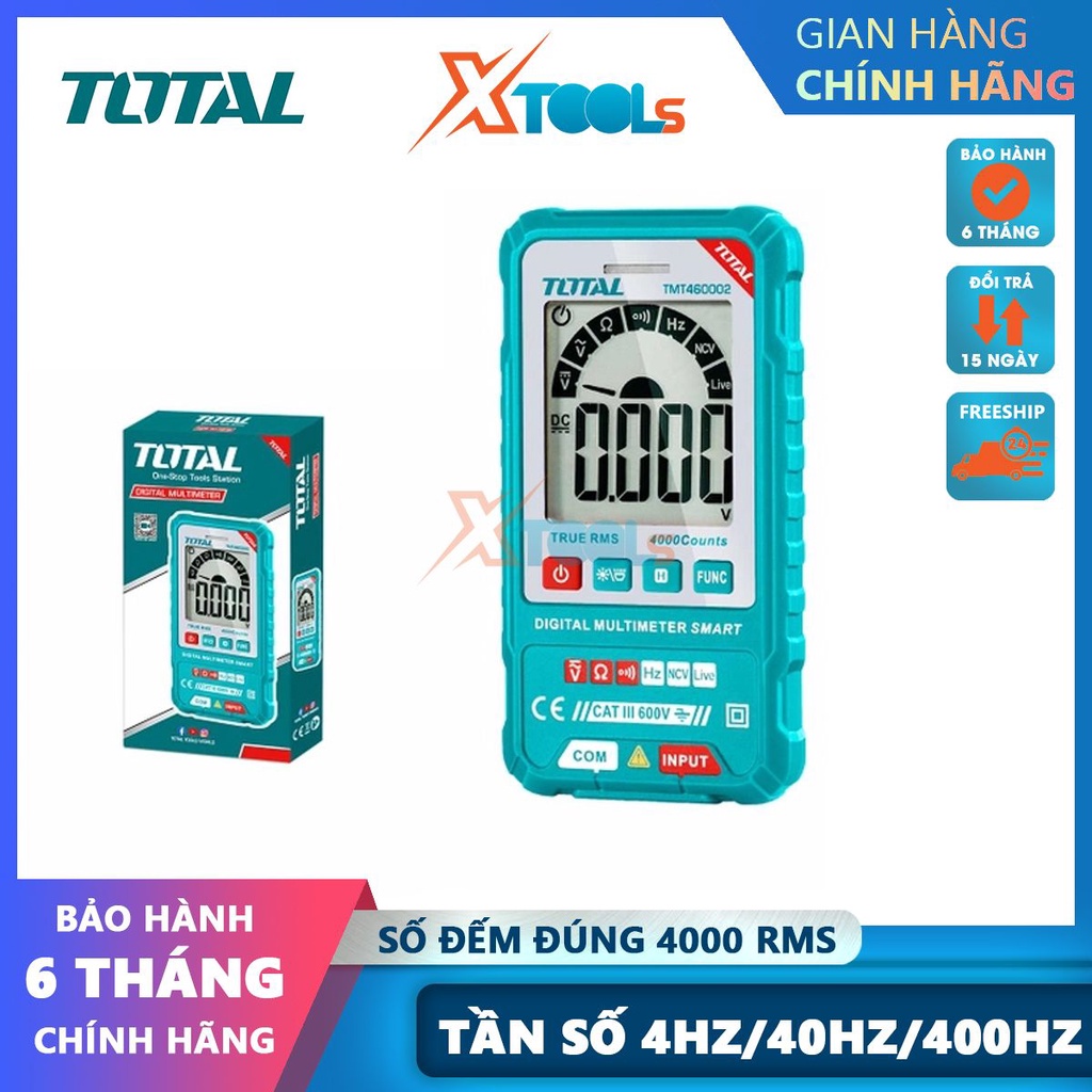 Đồng hồ đo điện vạn năng đo AC DC Total TMT460002 4000 số đếm, kìm đo dòng điện tự động, đo điện áp -CHÍNH HÃNG-XTOOLS