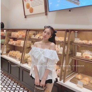 Áo trễ vai thắt nơ chất xốp