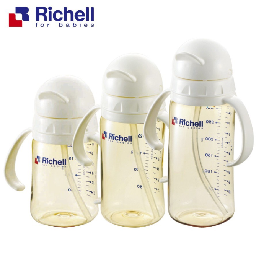 Bình tập uống Richell nhựa PPSU có ống hút 200ml / 260ml / 320ml