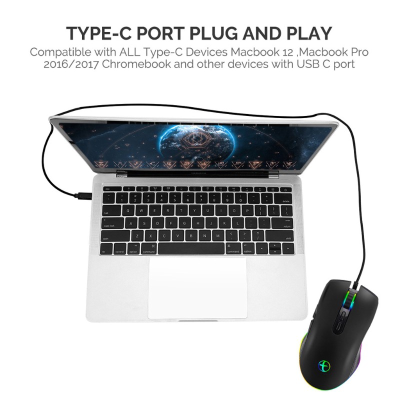 Chuột Quang Chơi Game Có Dây Usb Loại C Cho Laptop / Pc