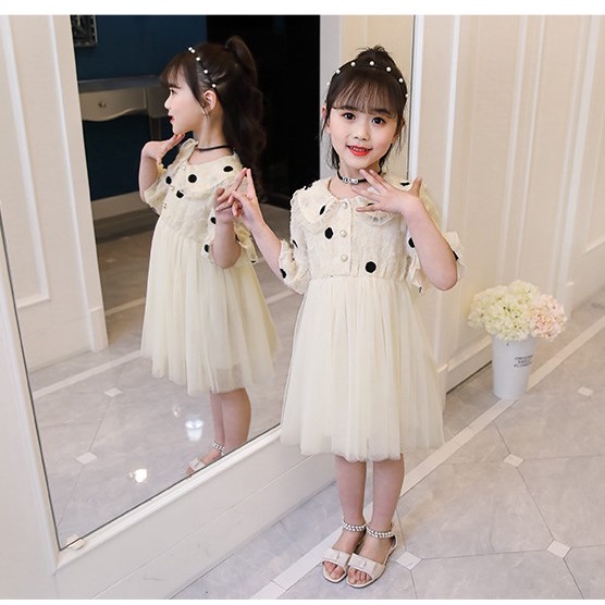 Váy công chúa tiểu thư bé gái họa tiết chấm bi tay lỡ  size 12-19kg DCC01
