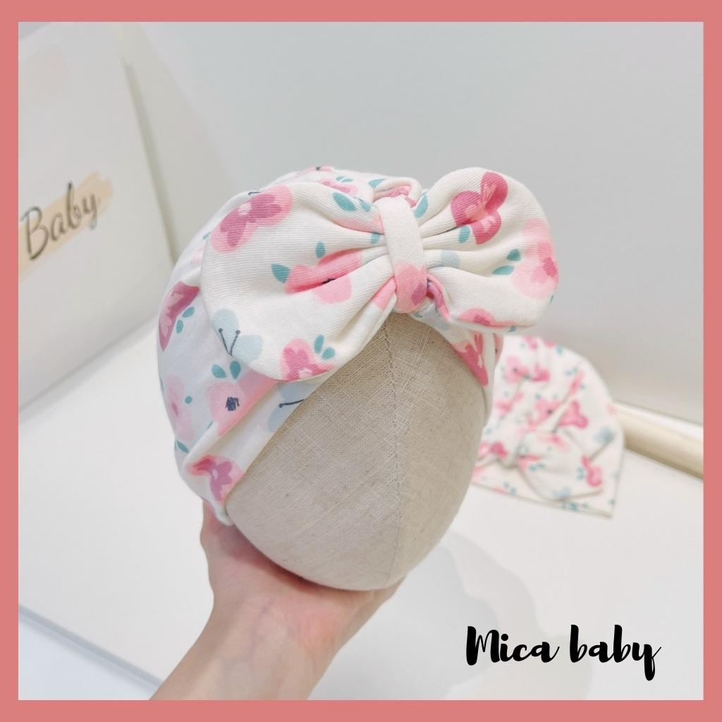 Mũ turban họa tiết hoa tím hồng xinh xắn cho bé gái MTB165 Mica Baby