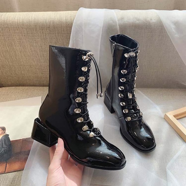 (Ảnh thật) CÓ SẴN Bốt da bóng cổ cao khoá sườn buộc dây | BigBuy360 - bigbuy360.vn