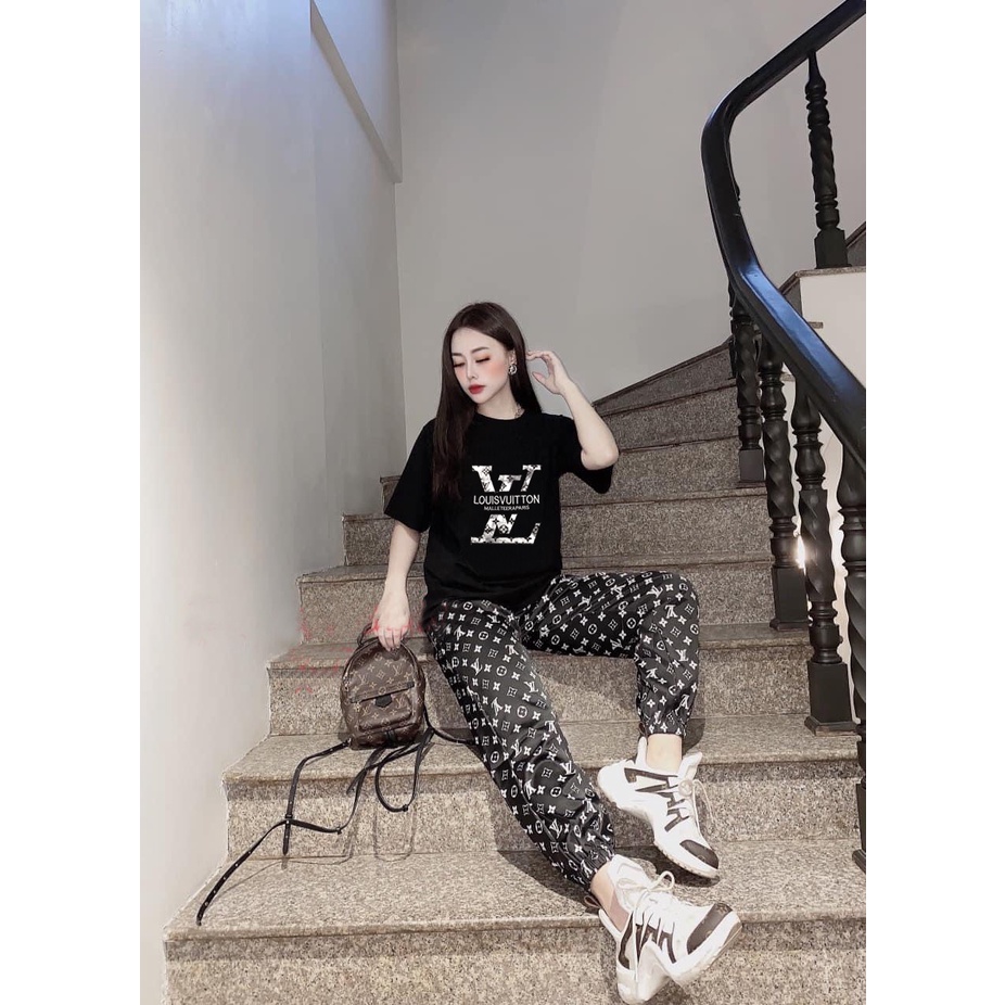 Đồ bộ thun dài form rộng bo chân logo thêu