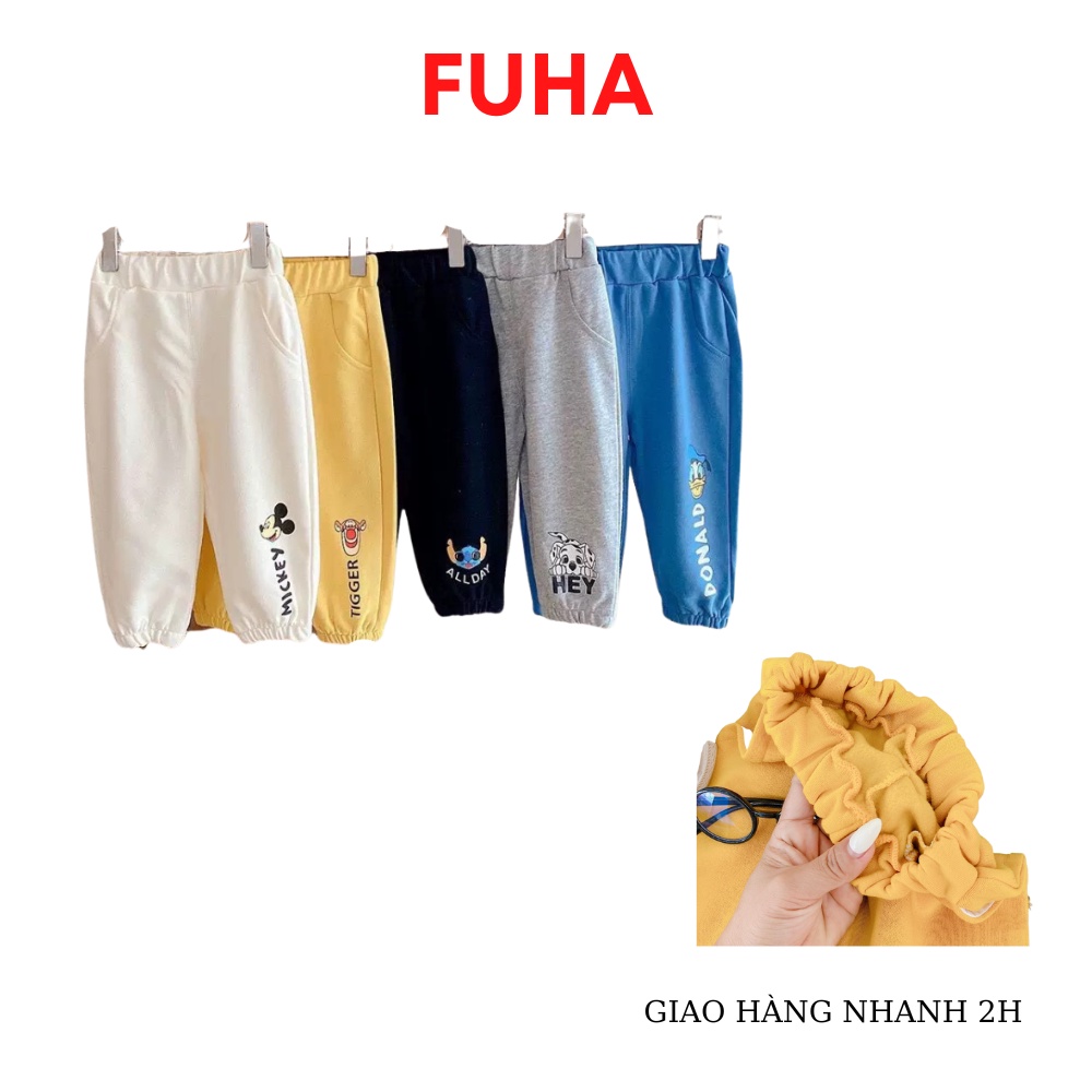 Quần nỉ lót lông thu đông 2022 cho bé FUHA, quần bom chun bo gấu họa tiết động vật bé 8kg đến 20kg