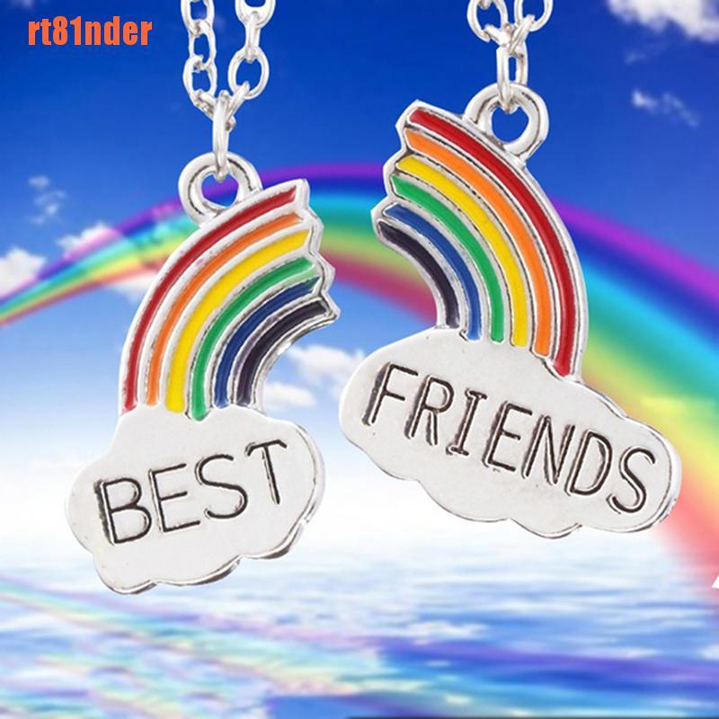 Cặp vòng cổ mặt dây hình đám mây cầu vồng chữ Best Friends thời trang cho nữ