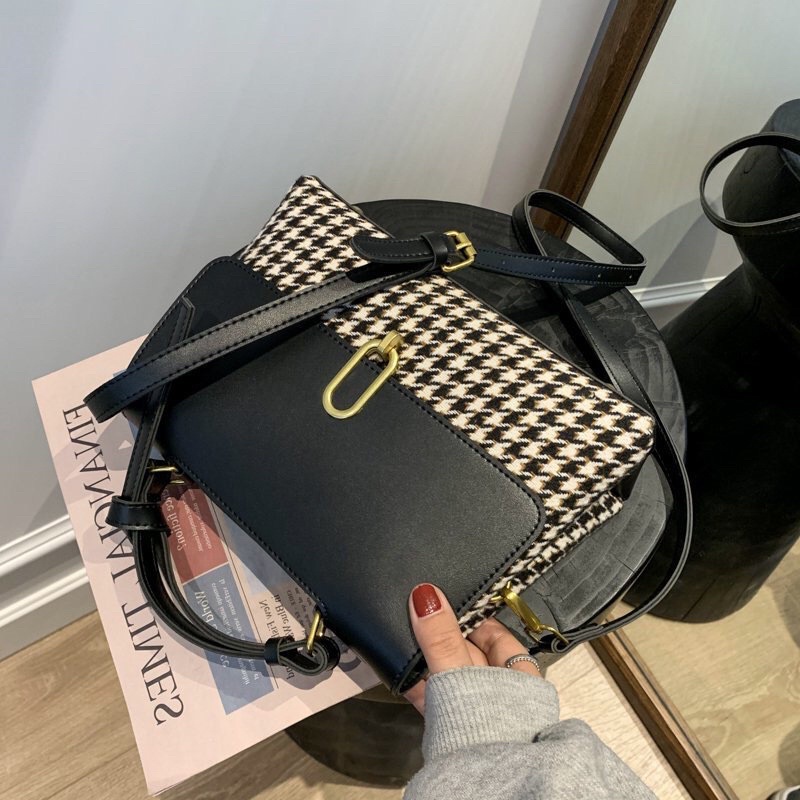 Túi xách nữ túi đeo chéo thời trang phối dạ kẻ phong cách Hàn Quốc Siêu Đẹp