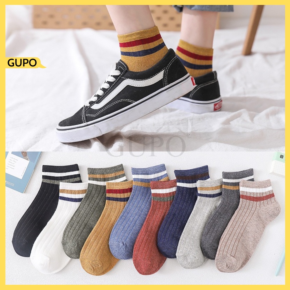 SET 10 ĐÔI Tất Chân Cổ Ngắn Nam Nữ, Vớ Cổ Ngắn Unisex chuẩn xuất Nhật - gân cổ sọc