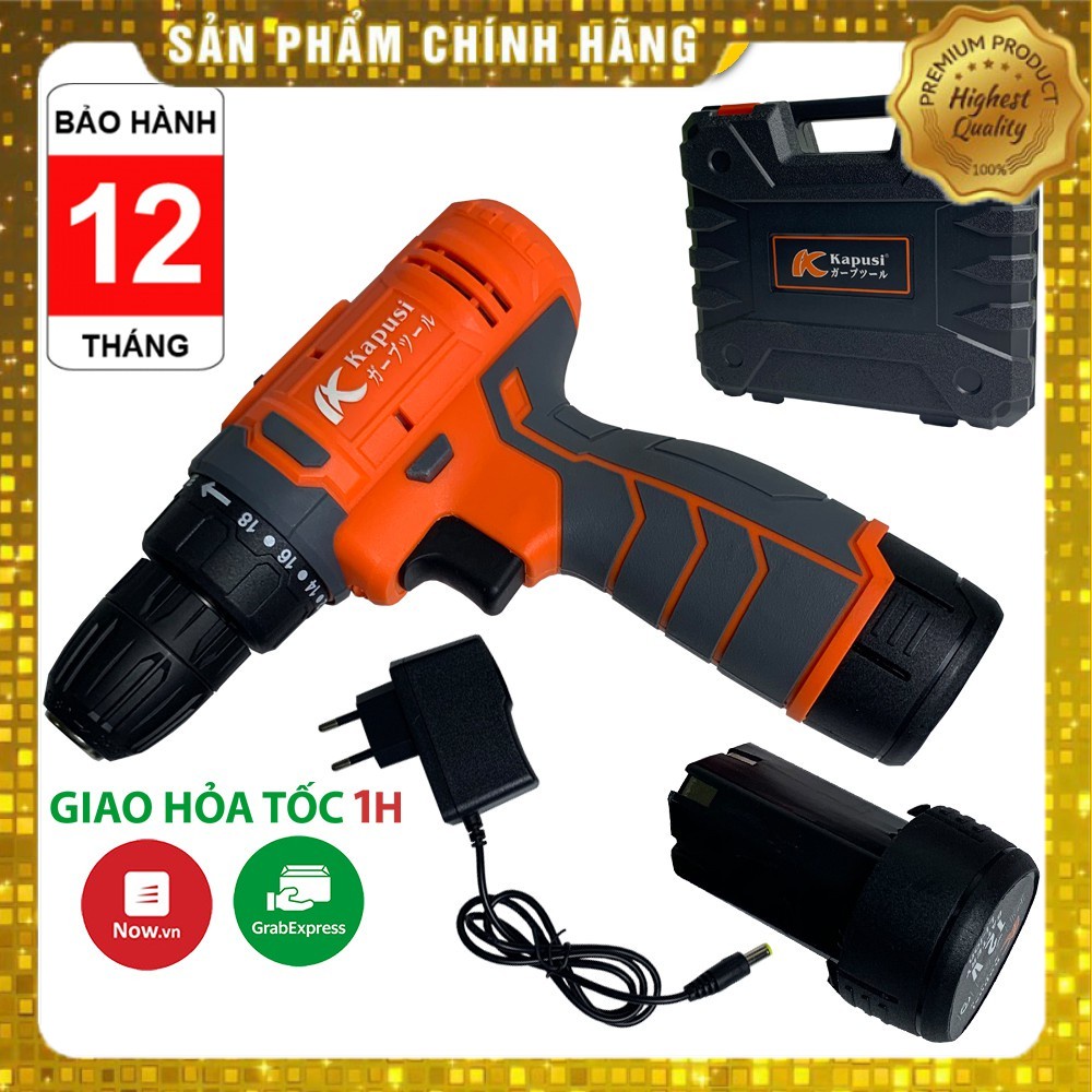 Máy bắt vít pin cầm tay Kapusi 12v 3 chức năng khoan gỗ, khoan sắt, bắt vít - 2 nấc tốc độ 18 cấp độ trượt có đèn led