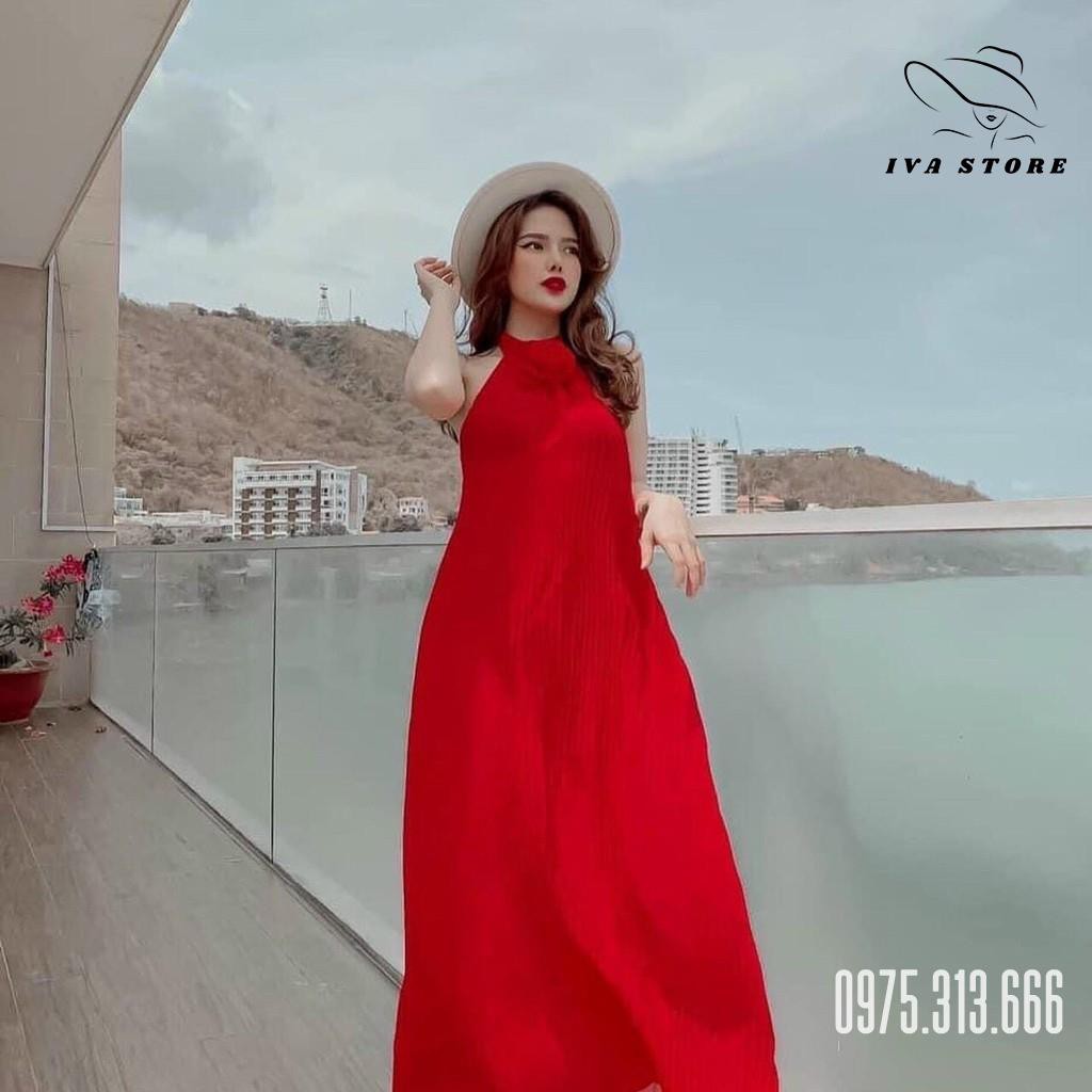 Đầm Maxi Cổ Yếm, Váy Maxi Dập Ly V54 Chất Voan Mềm Mướt, Mầu Đỏ, Xanh, Vàng, Cho Dáng Dài Miên Man Và Shot Ảnh Để Đời | BigBuy360 - bigbuy360.vn