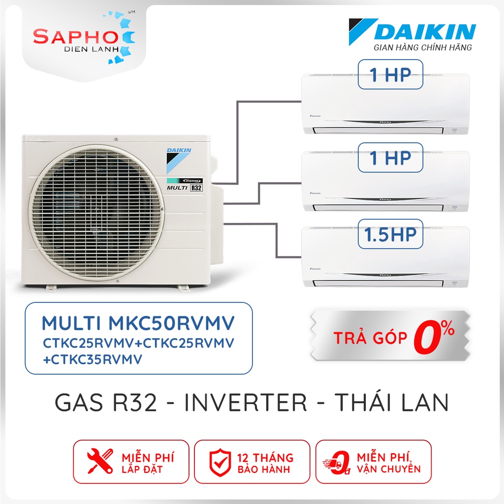 Máy lạnh Daikin Multi S Combo MKC50/1.0HP+1.0HP+1.5HP Inverter Gas R32 Model 2021 Thái Lan Chính Hãng