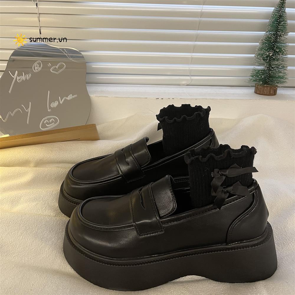 Giày Da Đế Dày Phong Cách Anh Quốc Cho Nữ Sinh
