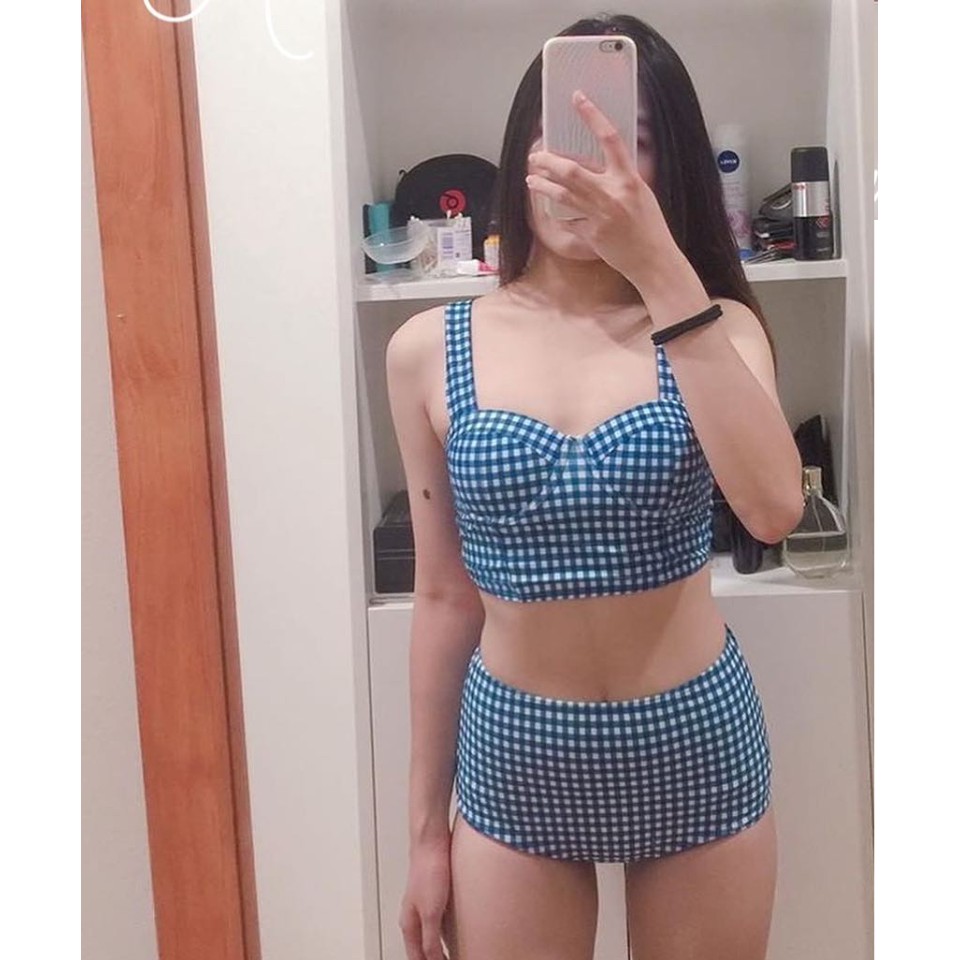 Bikini nữ thời trang, kiểu phân mảnh, họa tiết kẻ caro, mẫu Hàn | BigBuy360 - bigbuy360.vn