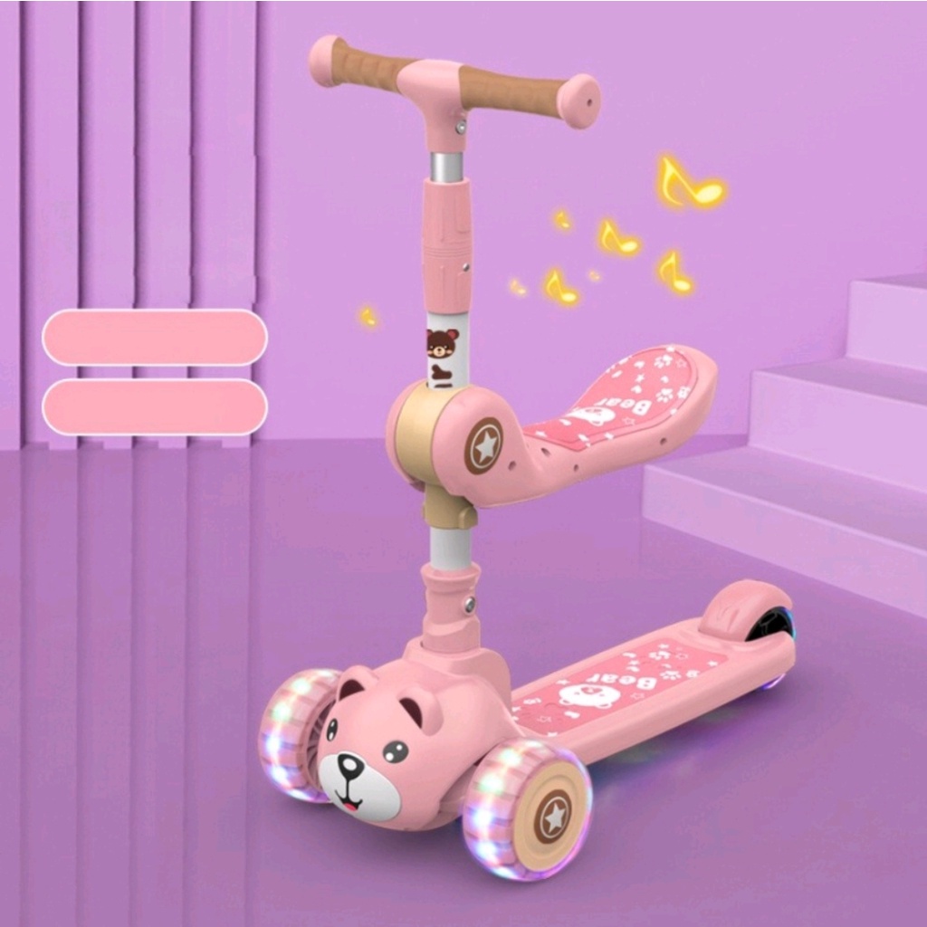 Xe Scooter Cho Bé Hình Gấu Bear Có Nhạc , Có Đèn Phát Sáng