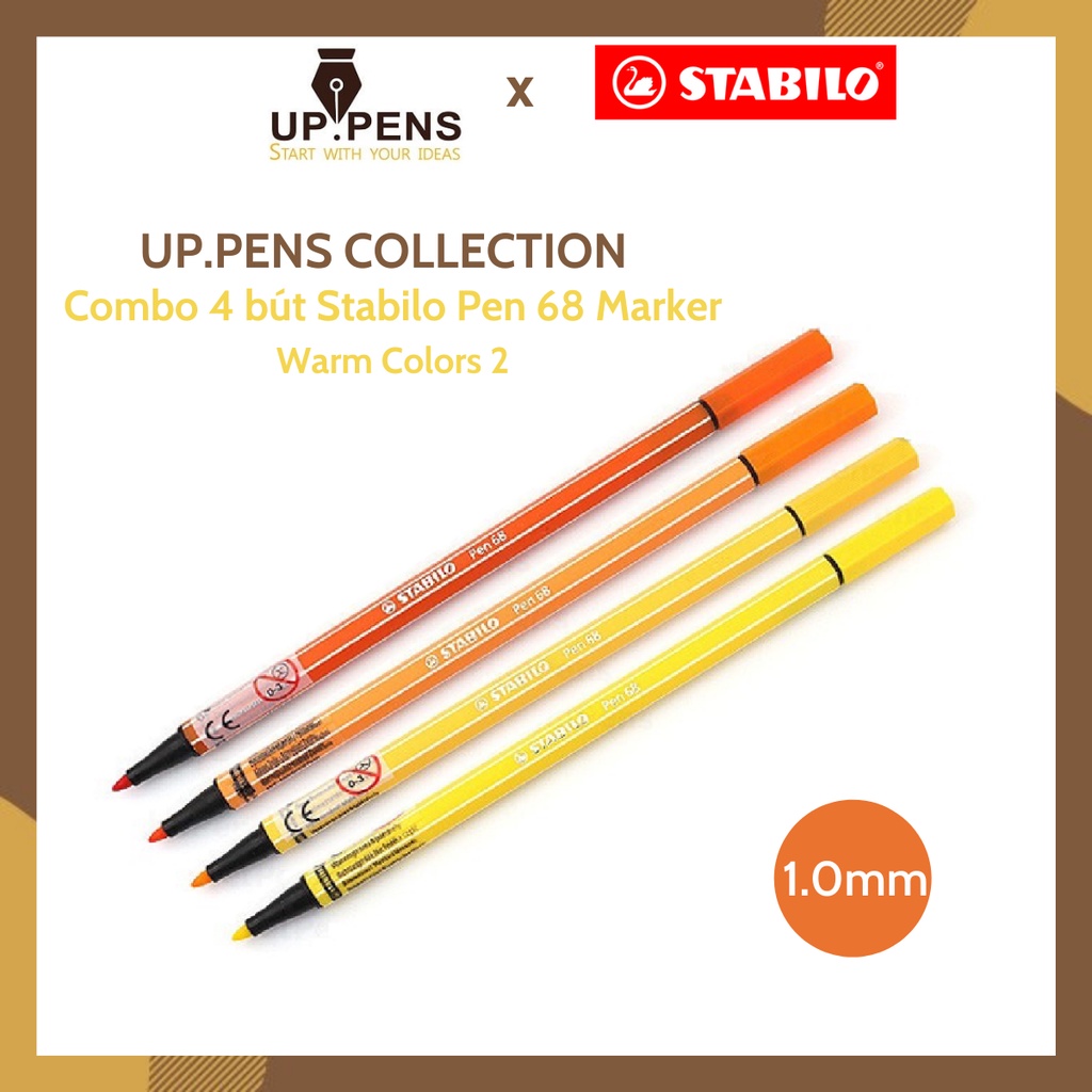 Combo 4 bút lông màu Stabilo Pen 68 Marker – 1.0mm – Warm Colors 2