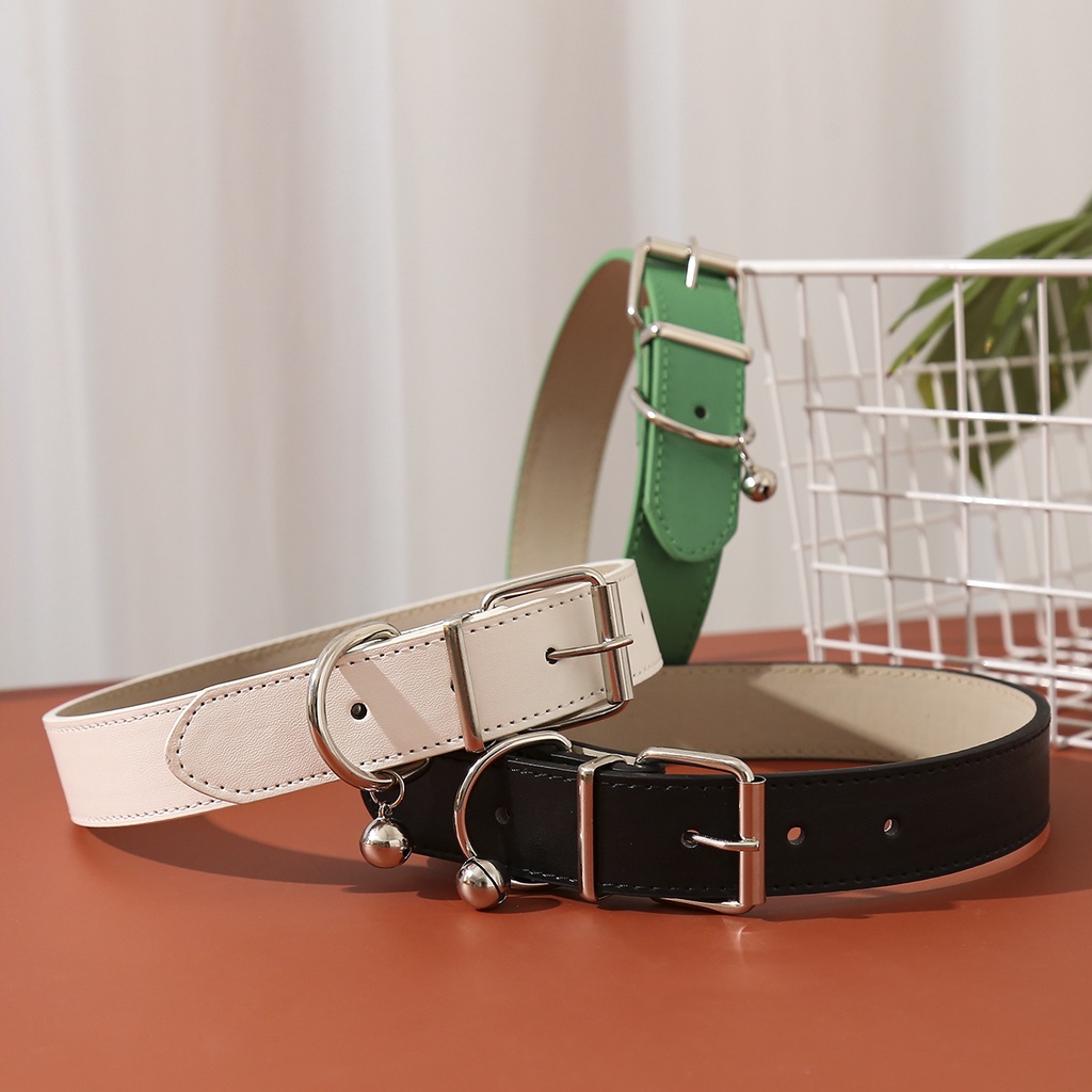 Vòng Cổ Bằng Da PU Mềm 16 Màu Trơn Có Chuông Dành Cho Thú Cưng Chó Mèo Chihuahua