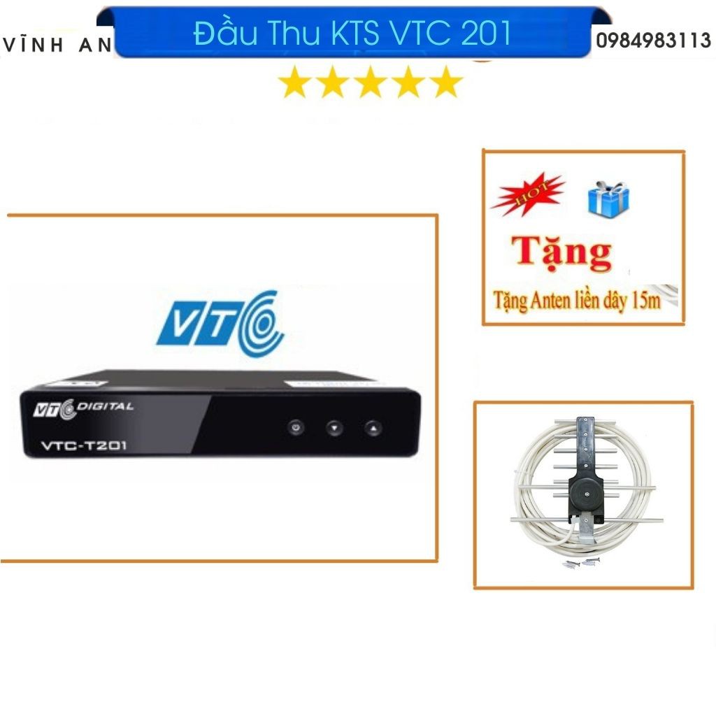 Đầu thu Kỹ thuật số DVB T2 VTC T201, xem truyền hình miễn phí trọn đời ( Tặng Kèm Bộ AngTen 15m Dây )