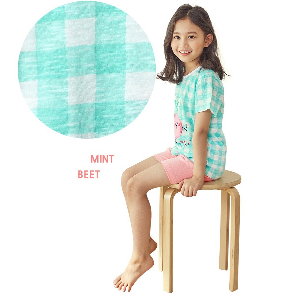 [Big Sale Last Stock] UNIFRIEND Kids Pajamas Girls Sleepwear Clothes Set Home Wear, Short Sleeve 100% Organic, Girls Pyjamas Nightwear (Mint Beet)