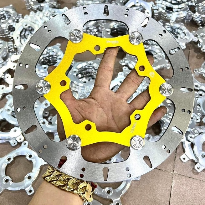 ĐĨA THẮNG TRƯỚC 5 LỖ size 265mm gắn Mâm Zin Exciter Ex150 Ex155, Lòng CNC lên Màu ANOT Khoen INOX 304