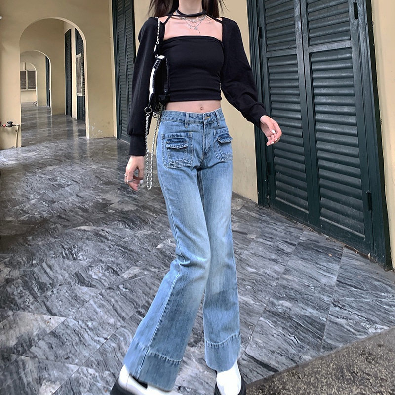 Quần jean ống loe eo cao phong cách Hàn Quốc trẻ trung cho nữ