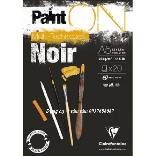 [ TÂM TÂM ]-Sổ vẽ đa năng Clairefontaine, Paint On Multi Techniques Noir Black Color Clairefontaine-