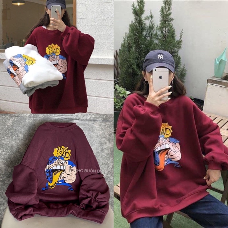 Áo Sweater Form Rộng Unisex Tay Bồng Nam Nữ Mặc Được Chất Nỉ Hàng Xuất Dày Đẹp Không Bai, Không Xù Rubystore 01