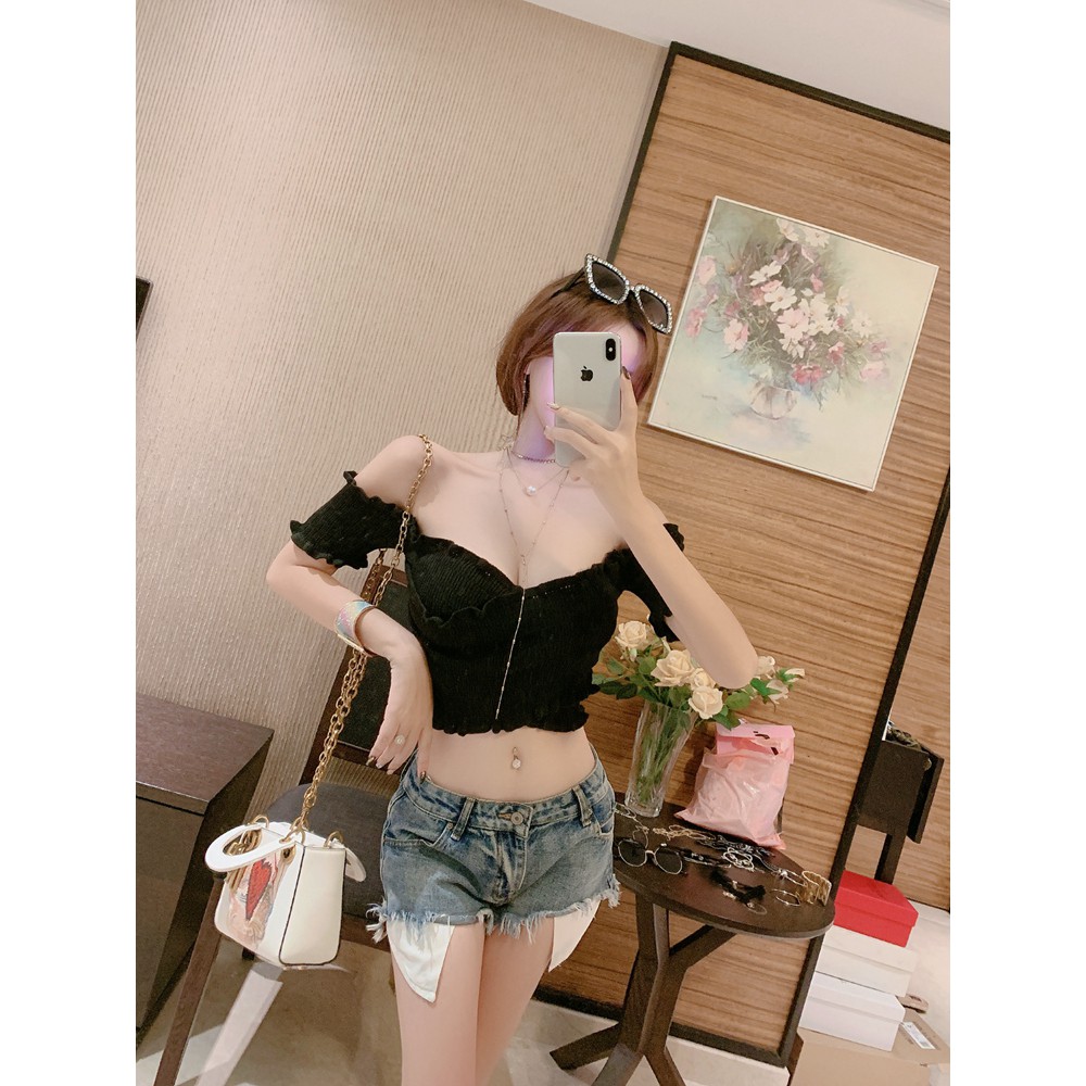 <Hàng Có Sẵn Đặc Biệt> Áo Dệt Kim Dáng Ôm Chéo Dây Ngực Ngắn Gợi Cảm Cẩn Thận Cẩn Thận Cho Nữ | BigBuy360 - bigbuy360.vn