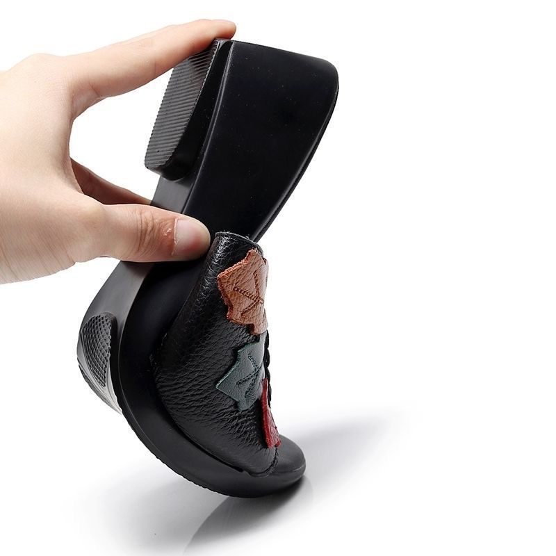 Dép Sandal Bằng Da Thật Đế Xuồng Chống Trượt Thoải Mái Thời Trang Mùa Hè 2022 Cho Nữ