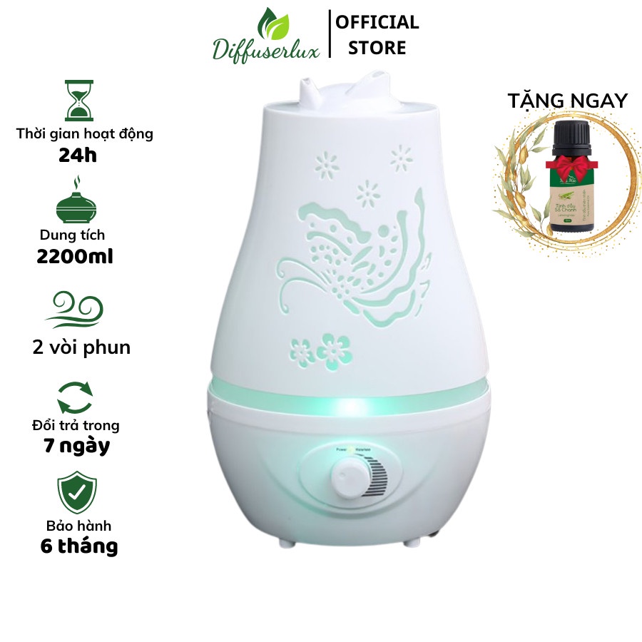Máy phun tinh dầu hồ điệp đáy tròn 2200ml khuếch tán xông tinh dầu tạo ẩm siêu âm - DIFFUSER LUX