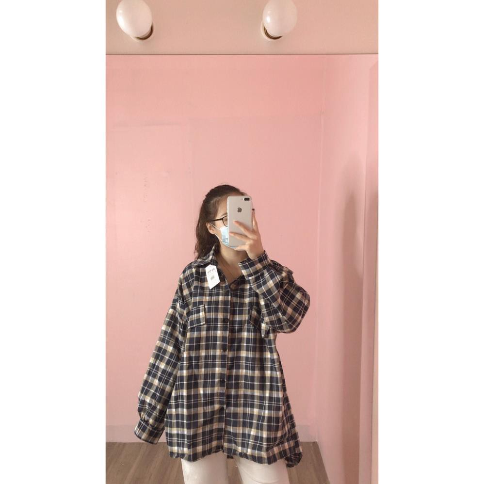 Áo sơ mi kẻ caro 4 màu 2 túi lệch dài tay phom rộng unisex/ Áo khoác chống nắng oversize nam nữ kẻ caro_ranstore ♻️ ‣